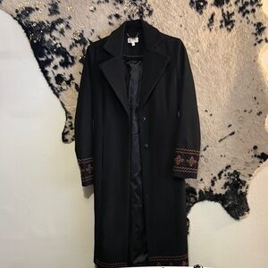 Shyanne Black Trench Coat with Embroidered Accents